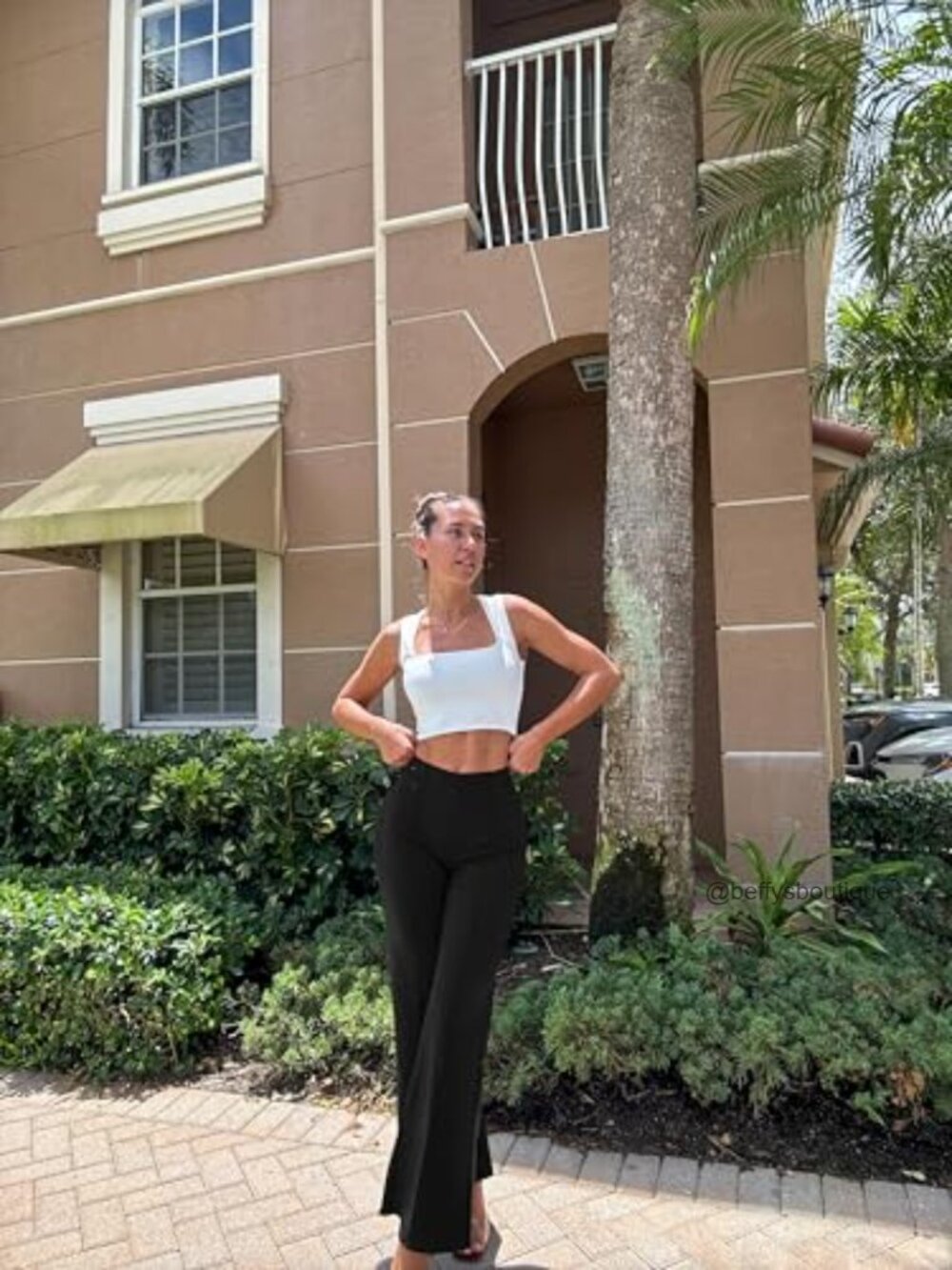 High Waist Wide Leg Pants, Stretch Nylon, Casual Workout Wear - Picture 6 of 6